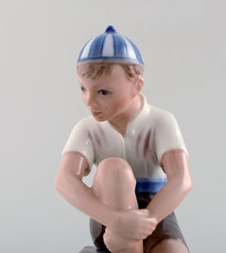 Art Deco Dahl Jensen Porcelain Figurine, Boy with Striped CAP, Model Number 1328