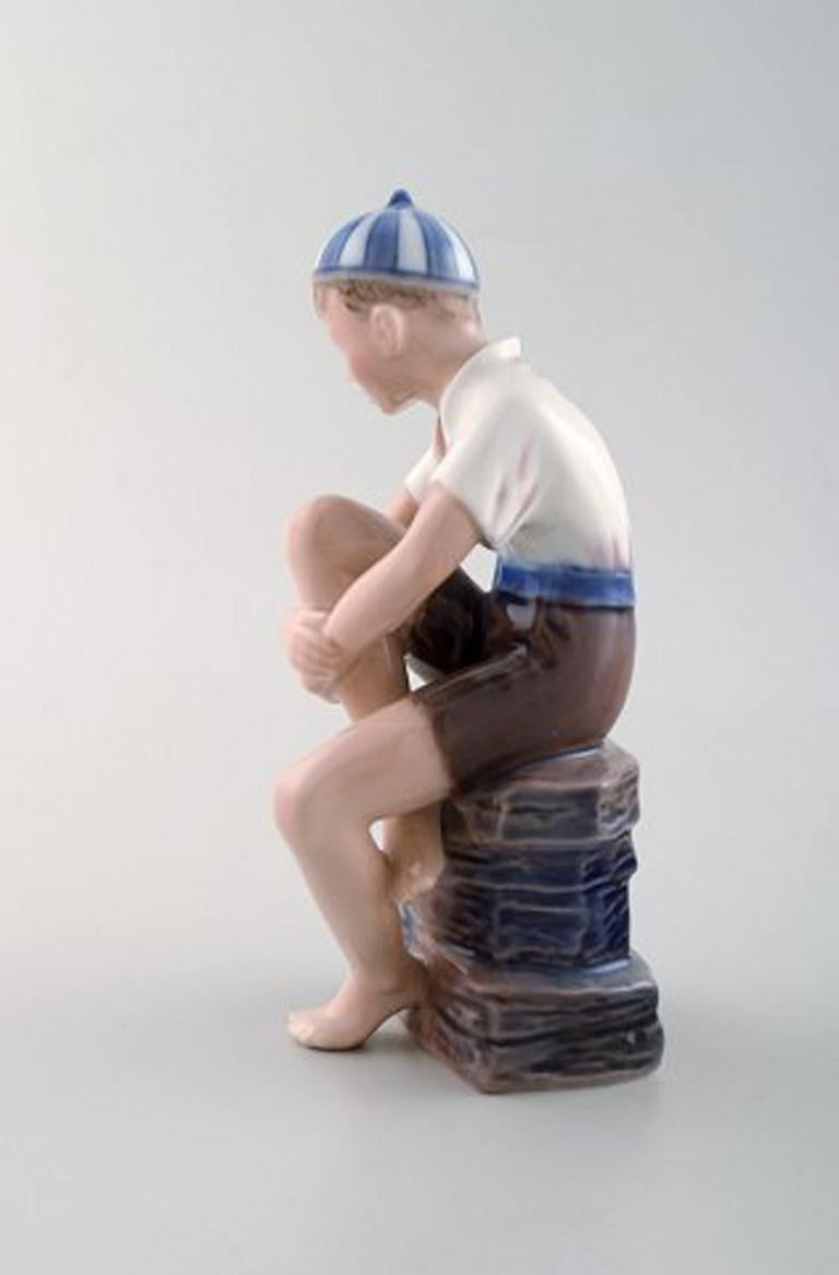 Early 20th Century Dahl Jensen Porcelain Figurine, Boy with Striped CAP, Model Number 1328