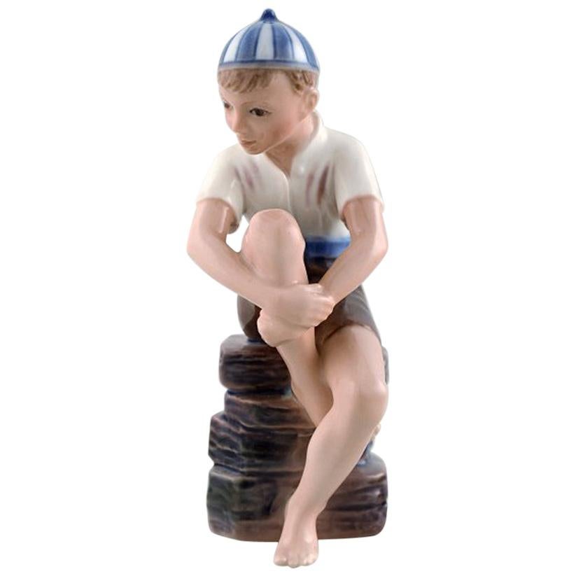 Dahl Jensen Porcelain Figurine, Boy with Striped CAP, Model Number 1328
