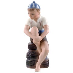 Antique Dahl Jensen Porcelain Figurine, Boy with Striped CAP, Model Number 1328