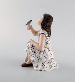 Dahl Jensen Porcelain Figurine. Girl with Bird. Model Number 1366