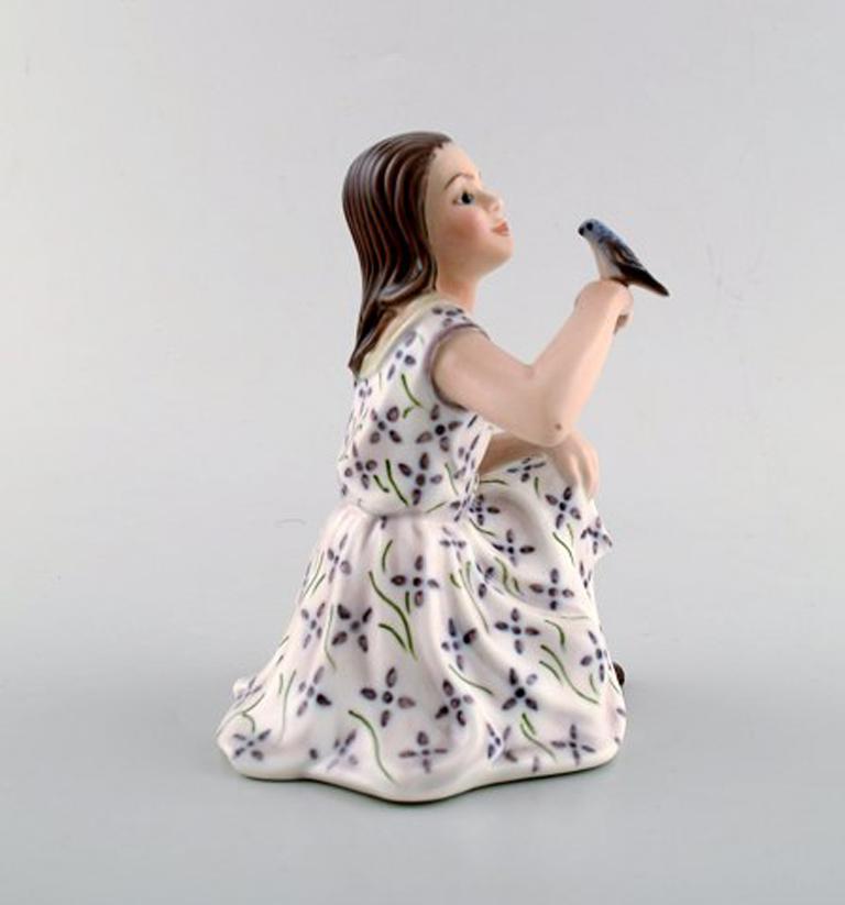 Art Deco Dahl Jensen Porcelain Figurine. Girl with Bird. Model Number 1366