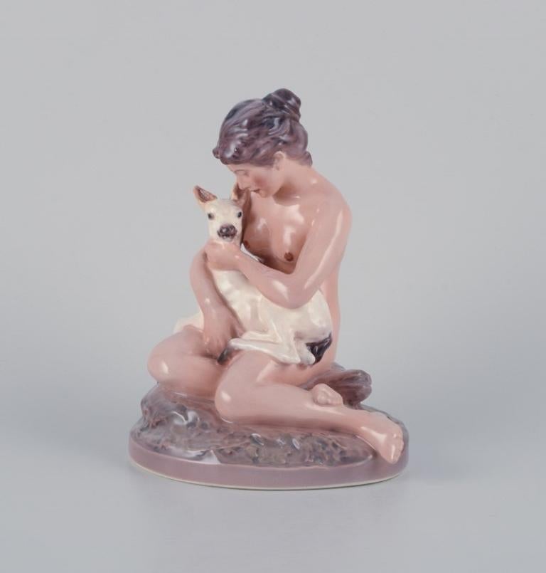 Danish Dahl Jensen porcelain figurine, girl with fawn. For Sale