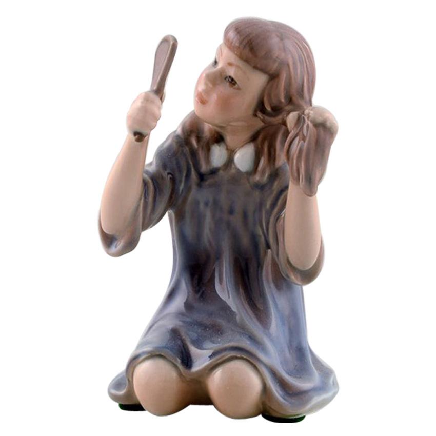 Dahl Jensen Porcelain Figurine, Girl with Mirror, Model Number 1351