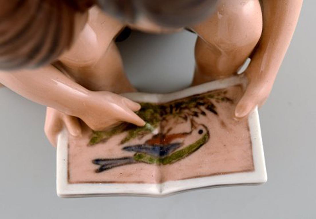 Danish Dahl Jensen Porcelain Figurine, Siblings Reading Bird Book, Model Number 1327