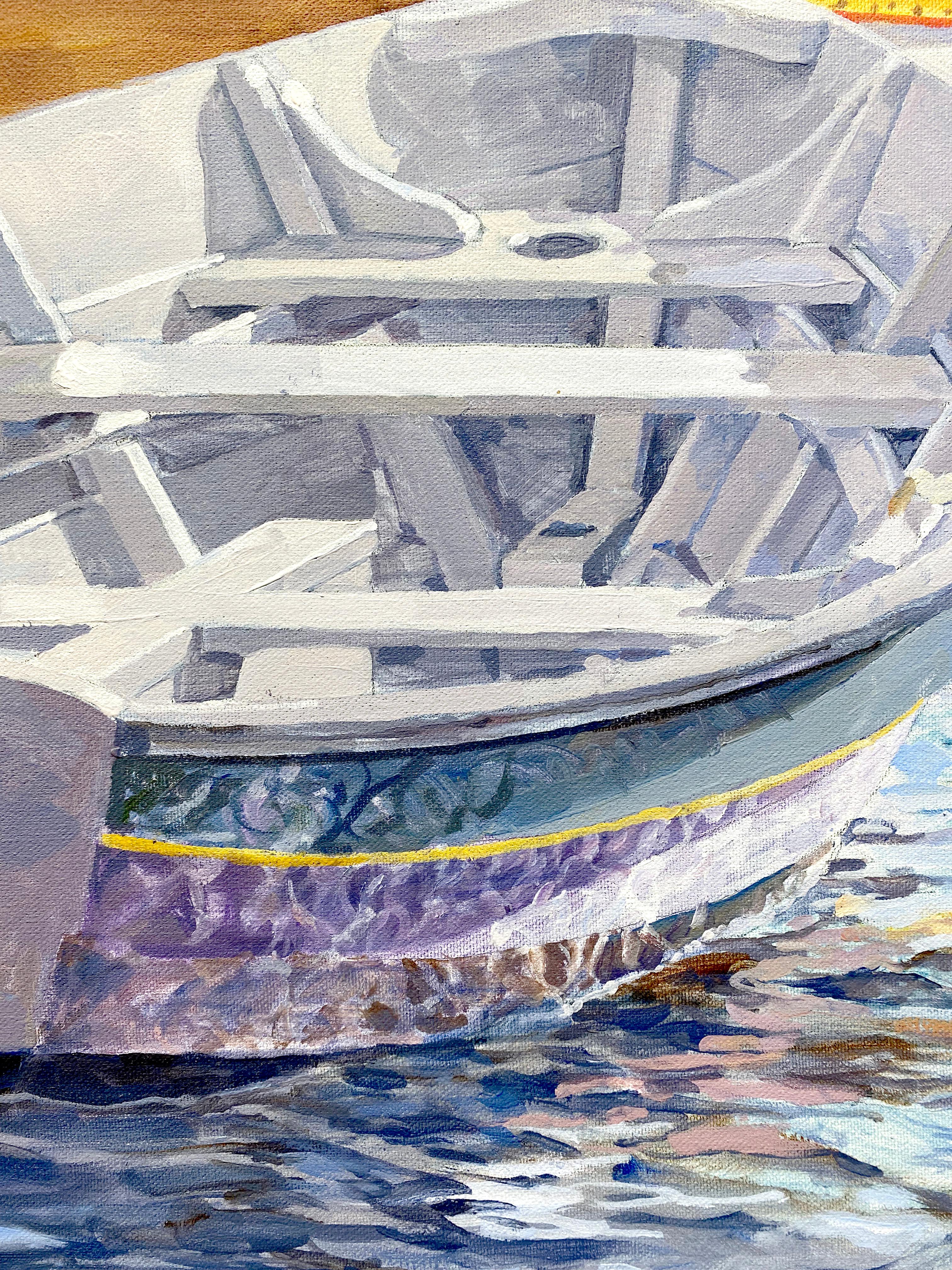 Peinture à l'huile sur toile « Dinghies » de Dahl Taylor, 24x26, représentant des bateaux et de l'eau en vente 5