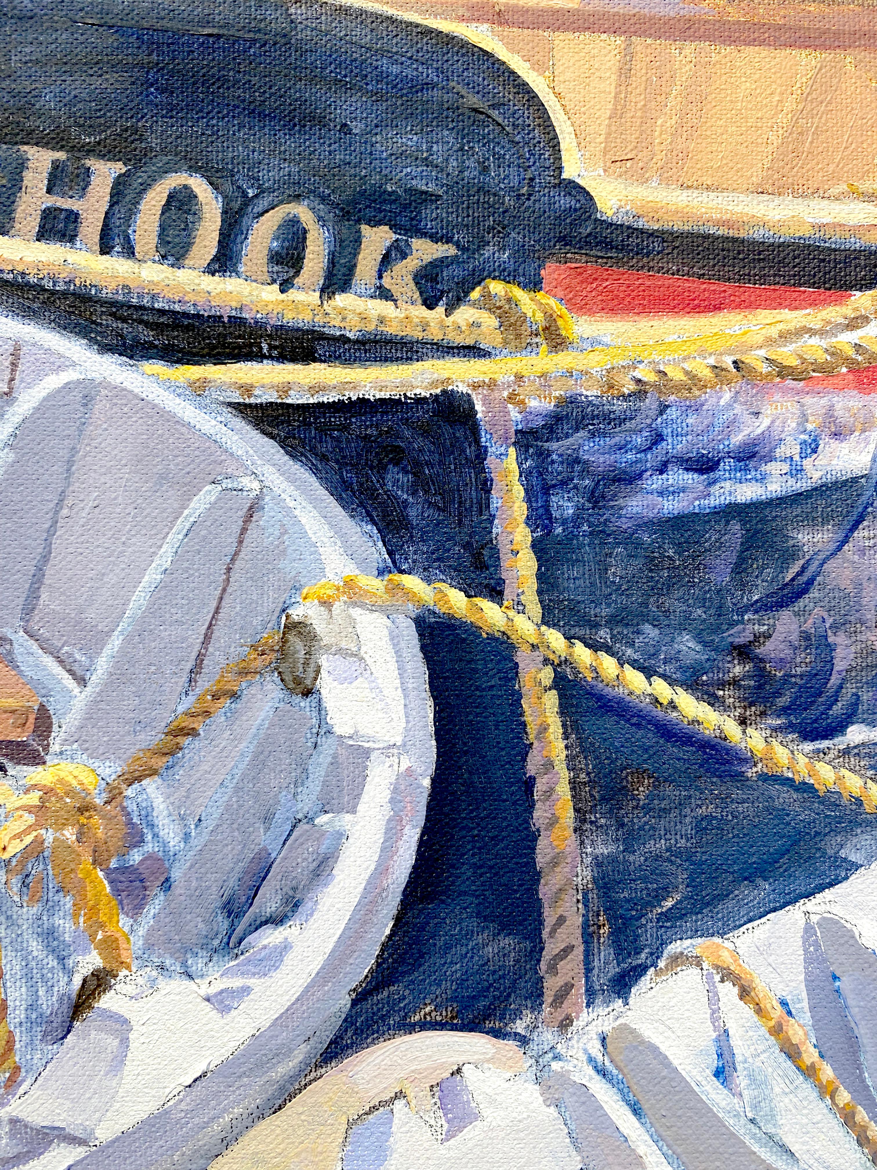 Peinture à l'huile sur toile « Dinghies » de Dahl Taylor, 24x26, représentant des bateaux et de l'eau en vente 6