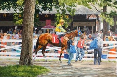 Dahl Taylor, "Looking at #1", 24x36 Equine Horse Racetrack Oil Painting