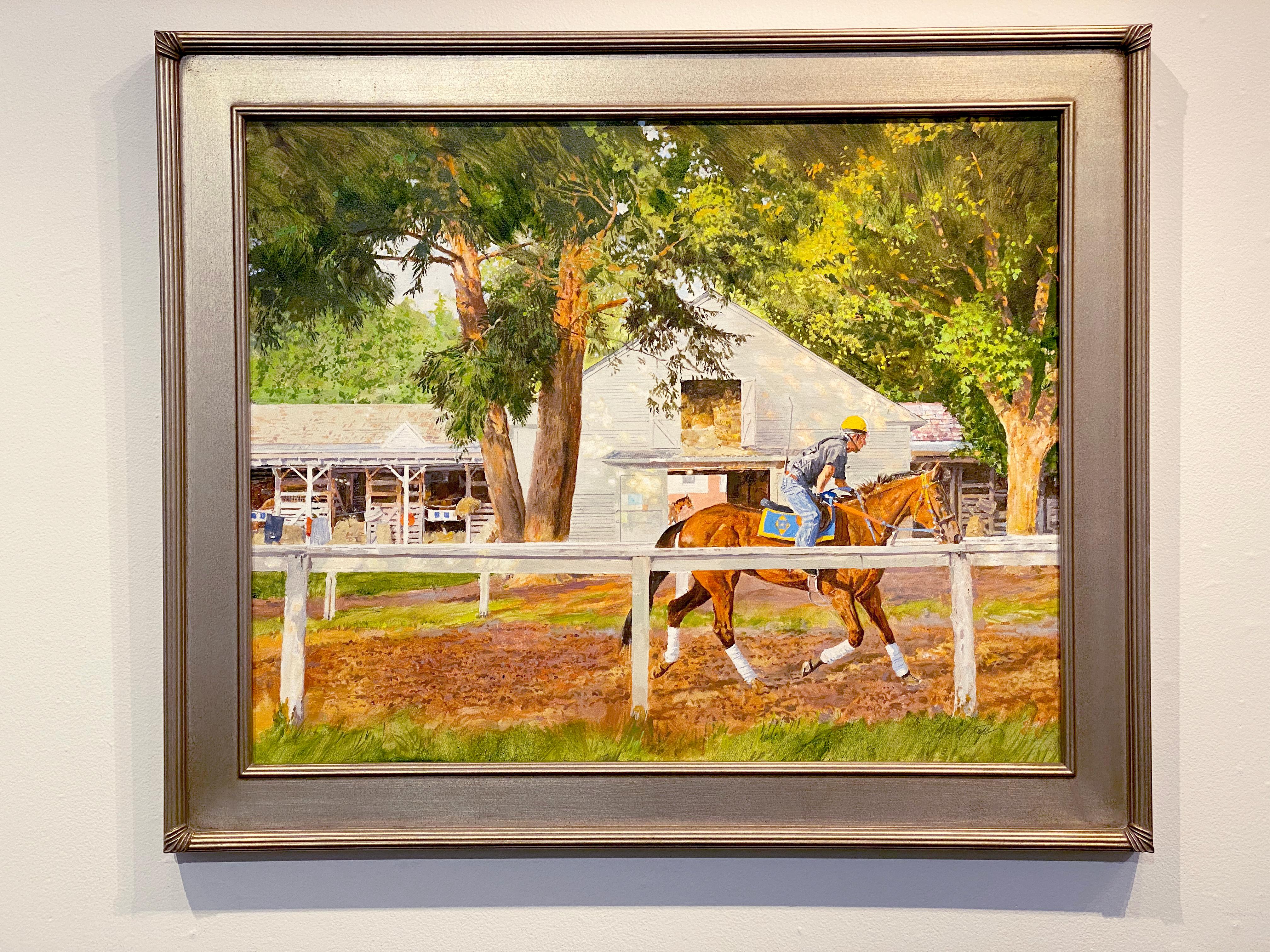 Dahl Taylor, „Morning Workout“, realistisches Ölgemälde in Equine auf Leinwand, 24x30 im Angebot 1