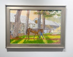 Dahl Taylor, "Saratoga Stables", Equine Horse Racing Oil Painting on Canvas