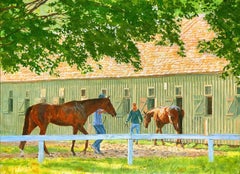 Peinture à l'huile sur toile « Table Walk » de Dahl Taylor, 22 x 30, représentant une course de chevaux d'équitation