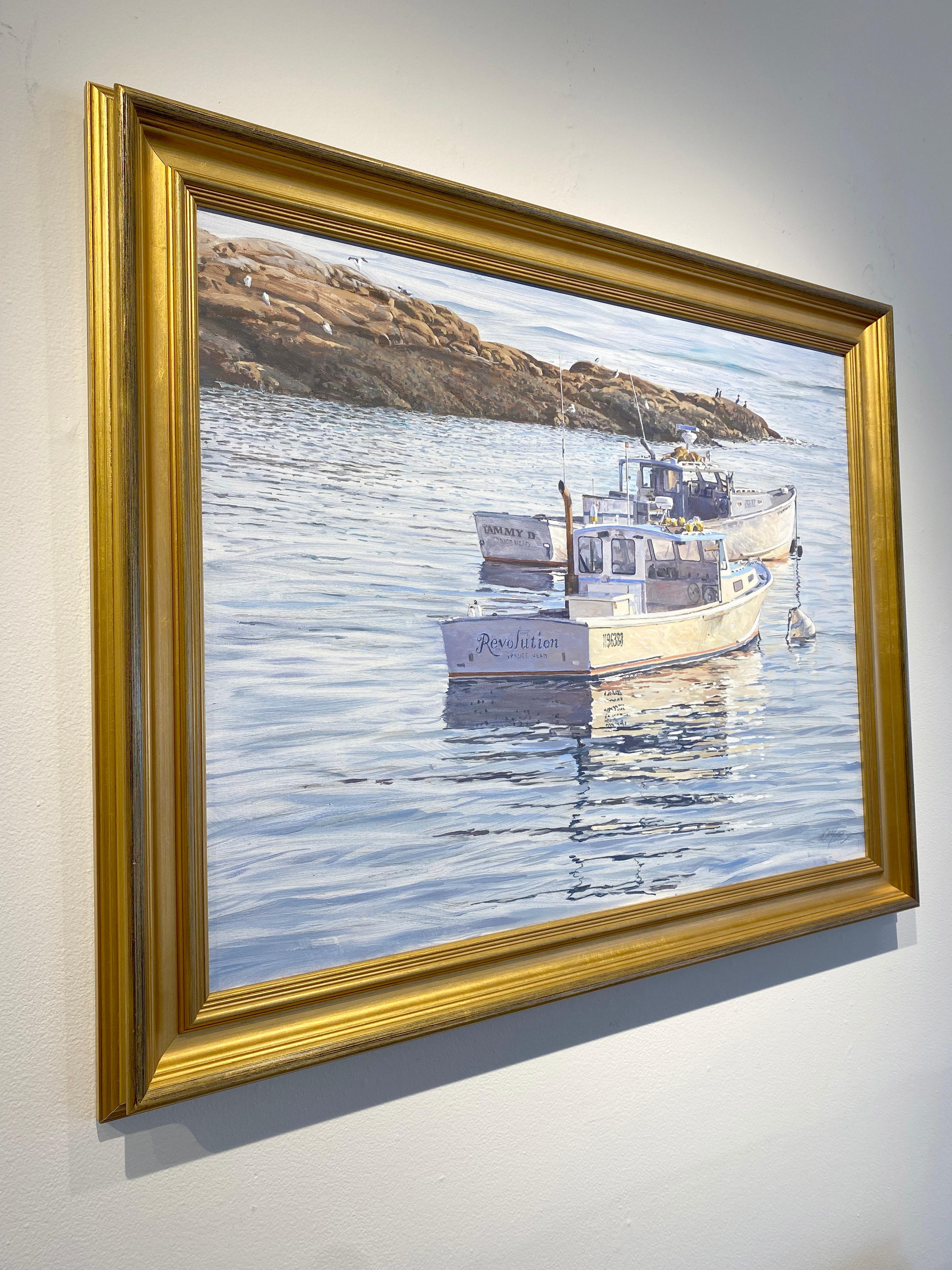 « Tammy D & Revolution », peinture à l'huile sur toile représentant un bateau maritime de 26 x 34 cm, par Dahl Taylor en vente 2