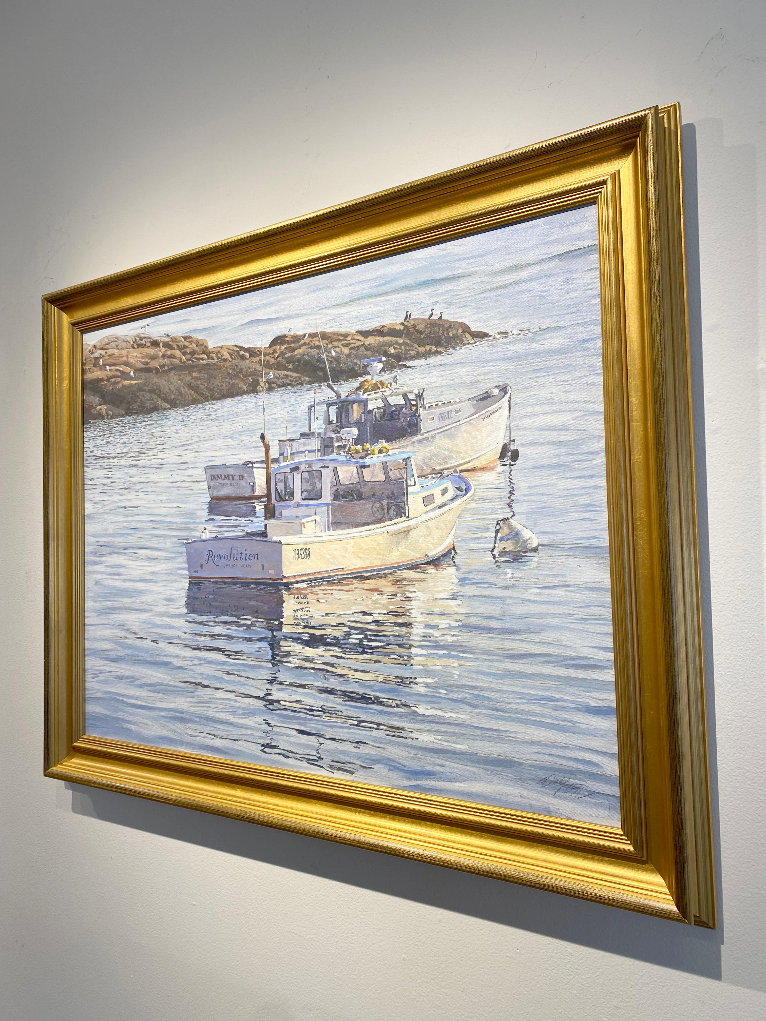 « Tammy D & Revolution », peinture à l'huile sur toile représentant un bateau maritime de 26 x 34 cm, par Dahl Taylor en vente 3
