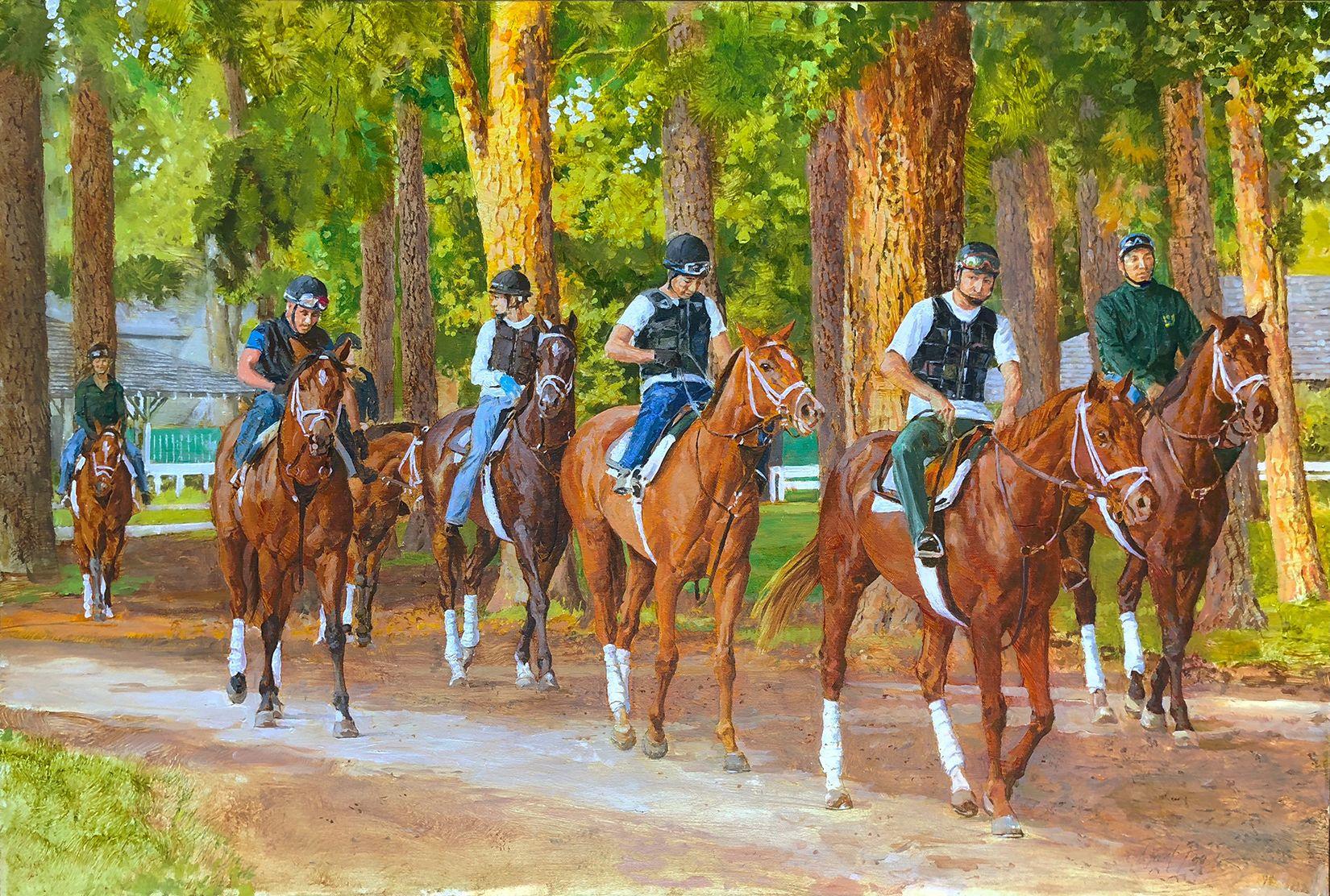 Dahl Taylor, "Walking to the Track", 24x36 Equine Horse Race Oil Painting