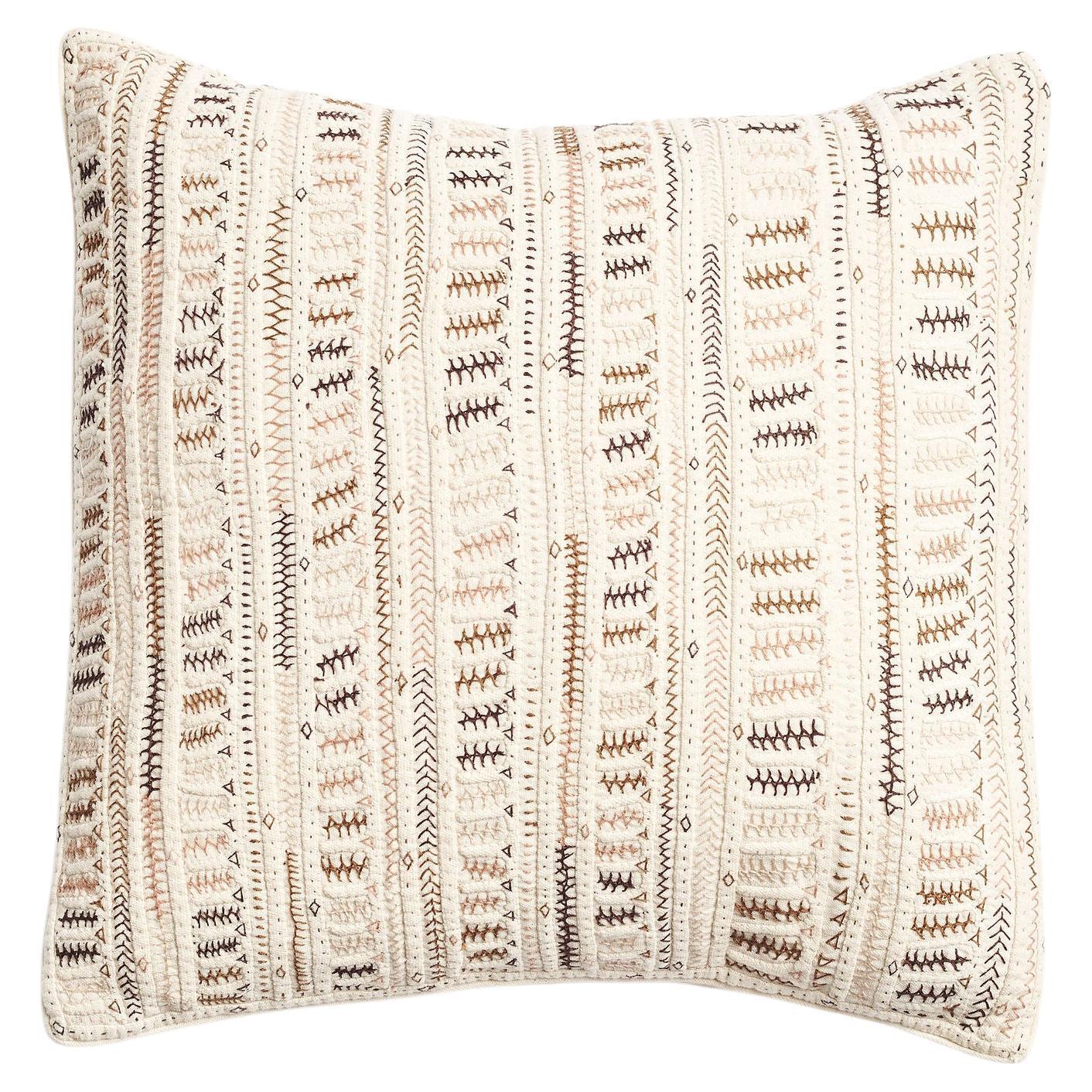 Dahli Brown Pillow Hand Embroidered on Handwoven Organic Cotton by Artisans For Sale