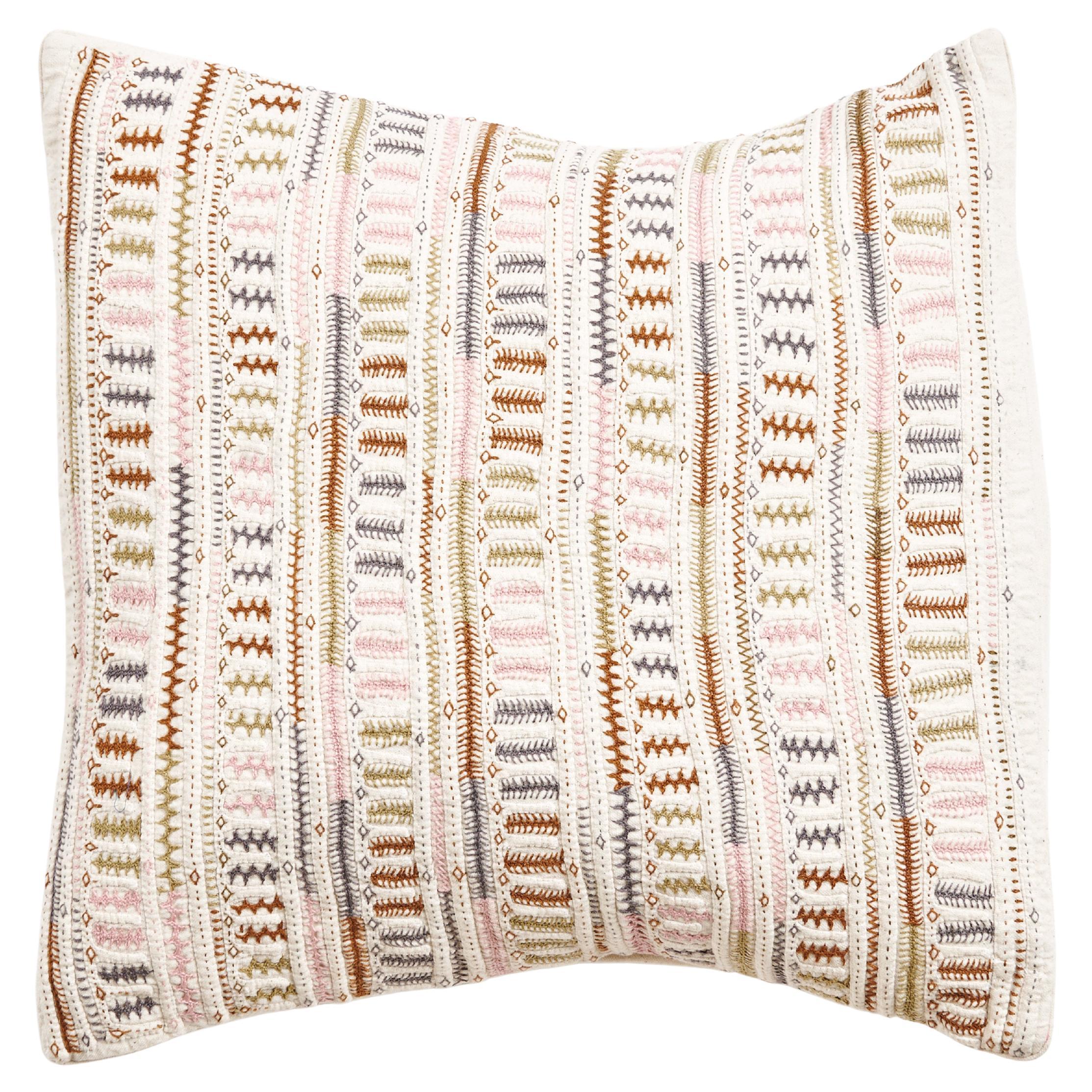 Dahli Multi Color Fully Hand Embroidered & Handwoven Artisanal  Pillow For Sale