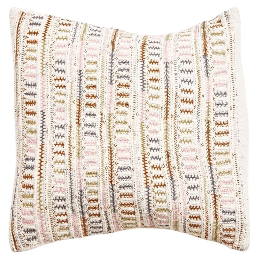 Dahli Cora Pillow Fully Hand Embroidered on Handwoven Organic Cotton by Artisans For Sale