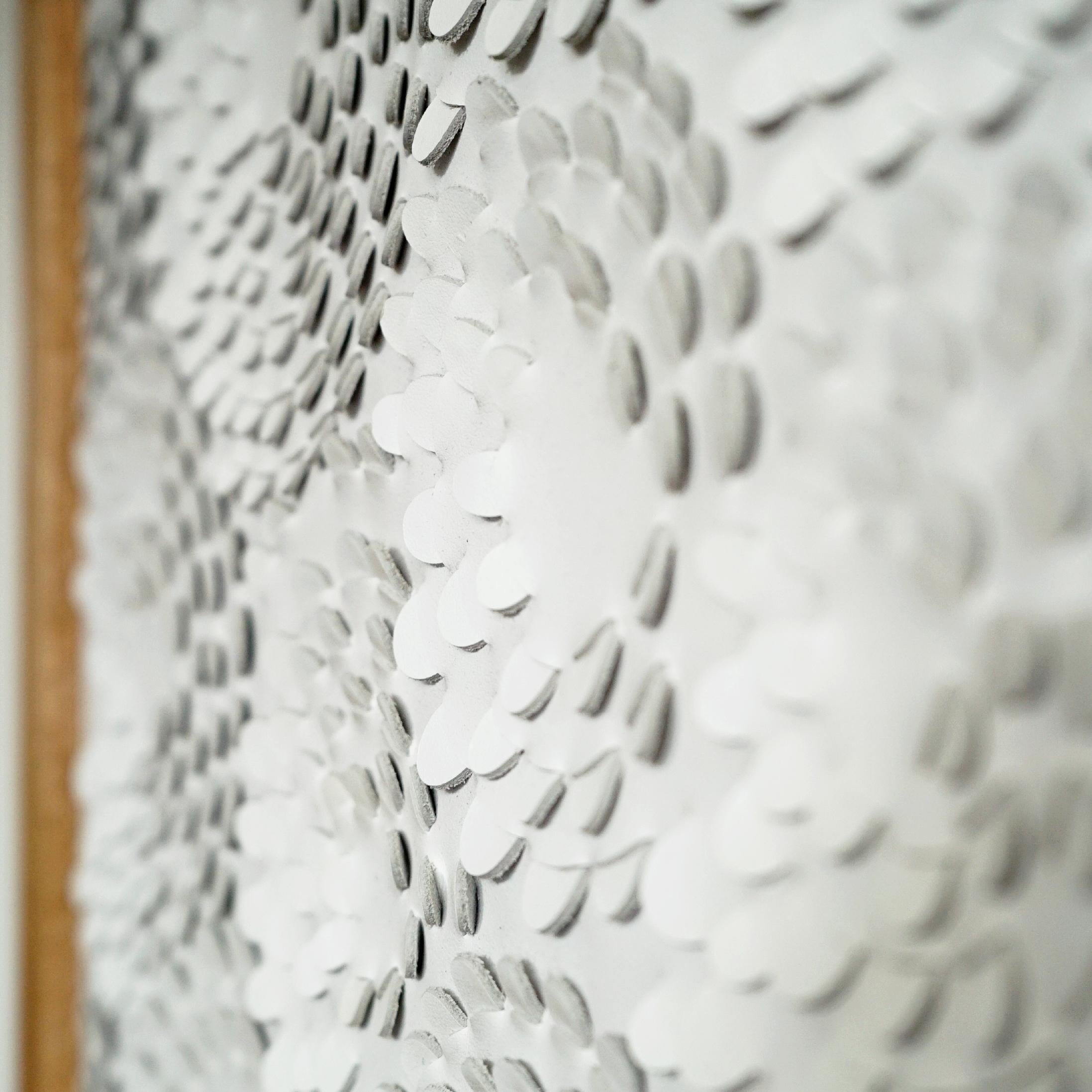 Modern Dahlia A Piece of 3D Sculptural White Leather Wall Art For Sale