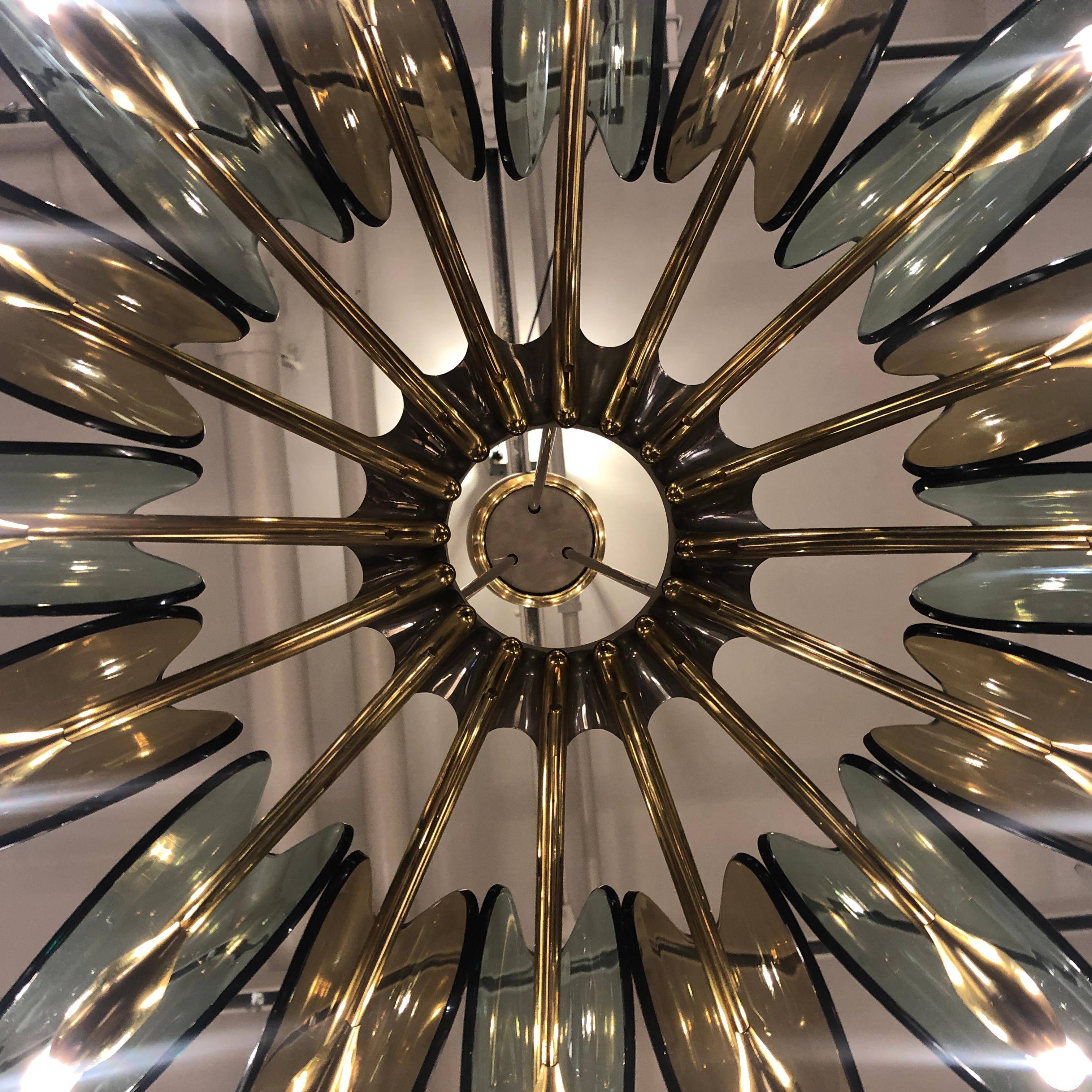 Italian Dahlia Chandelier by Max Ingrand, Fontana Arte, Italy, circa 1955 For Sale