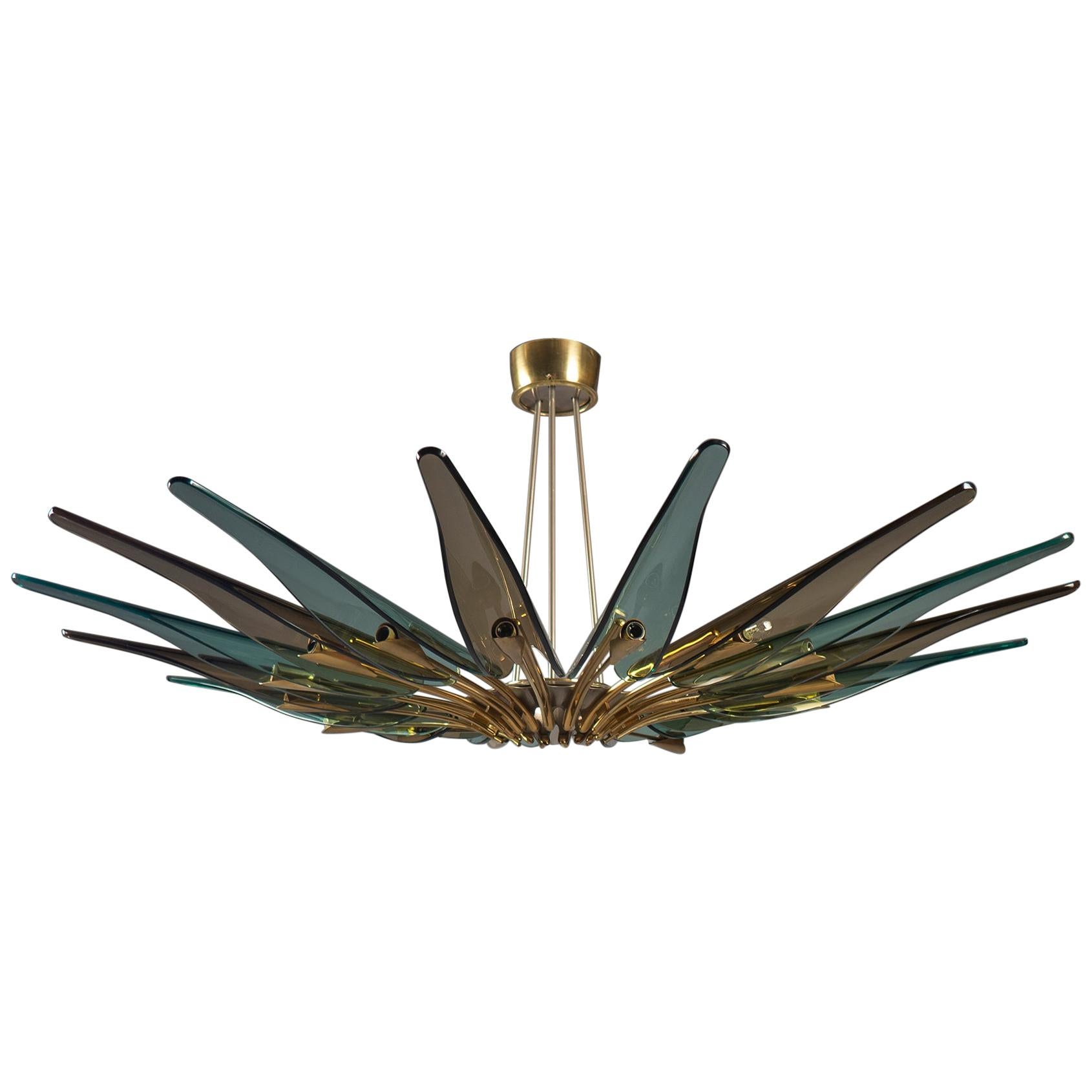 Dahlia Chandelier by Max Ingrand, Fontana Arte, Italy, circa 1955 For Sale