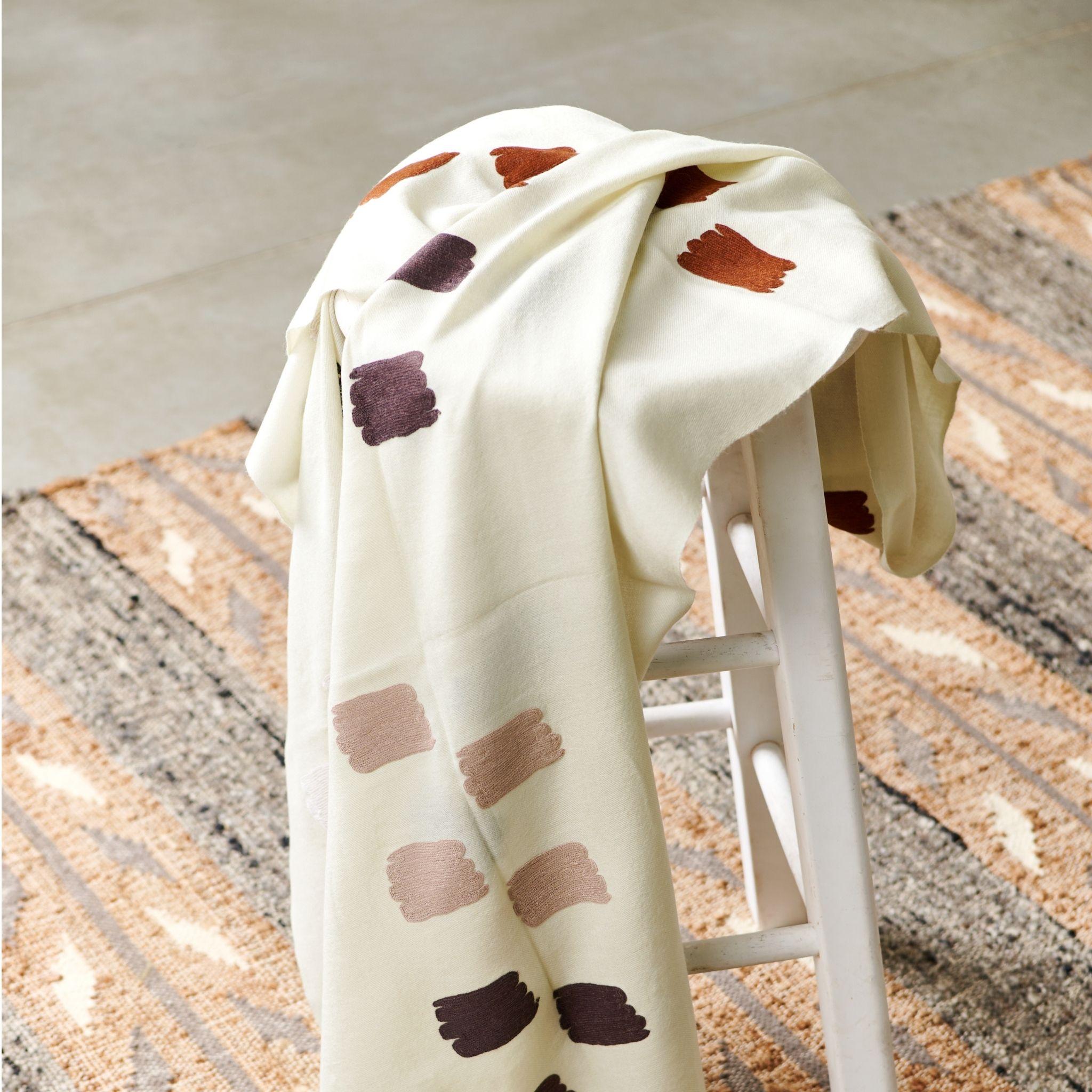 Dahlia Cream Hand Embroidered Hand Woven Scarf By Artisans For Sale 6