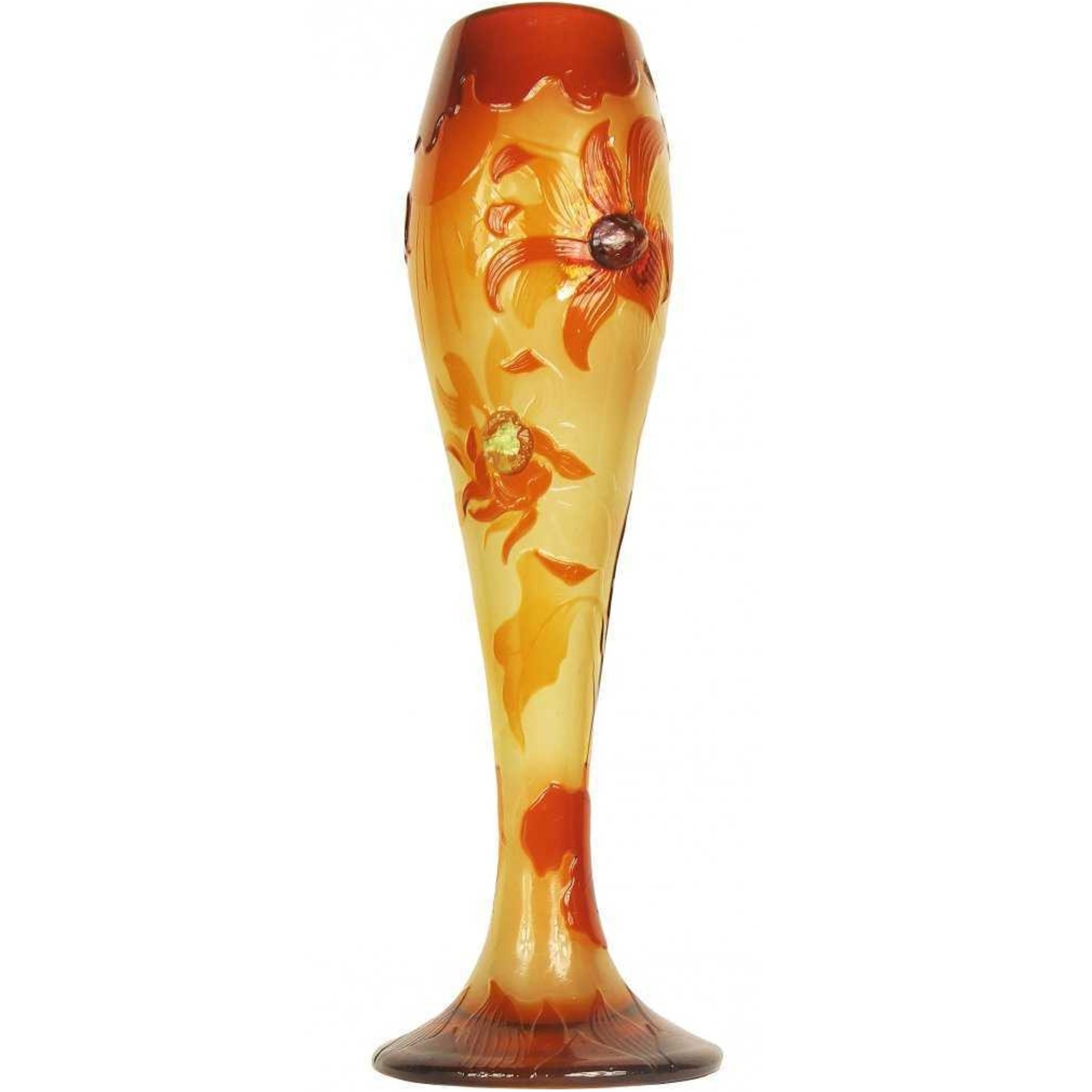 'Dahlia' Fire-Polished Cameo Glass Vase, Signed by Emile Gallé, circa 1900