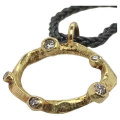 Dahlia Kanner 18k Yellow Gold Hammered  Branchy Pendant 16mm Ring w/ Diamonds