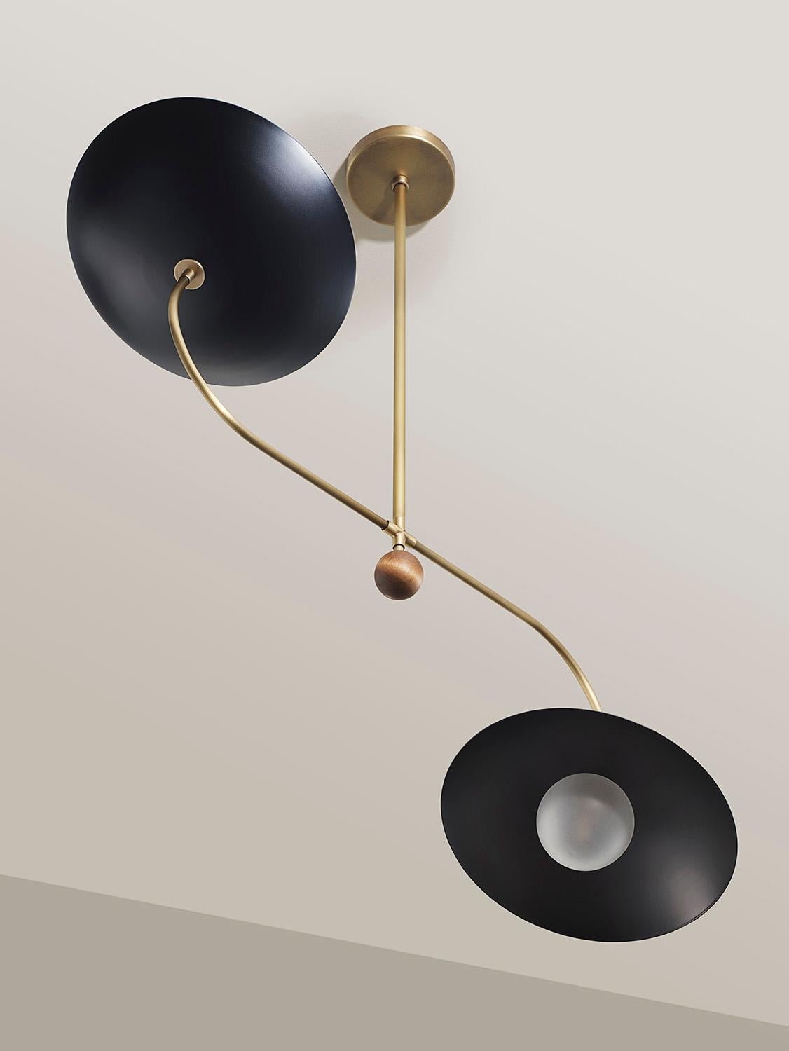 DAHLIA Pendant in Enamel, Brass & Walnut, Ginger Curtis x Blueprint Lighting In New Condition For Sale In New York, NY