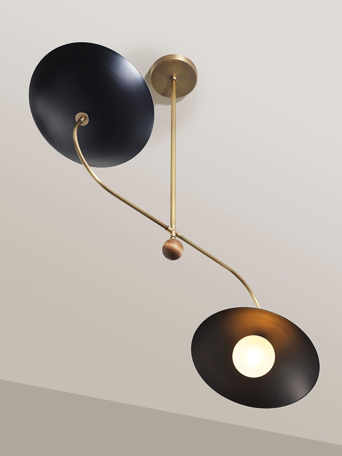 Contemporary DAHLIA Pendant in Enamel, Brass & Walnut, Ginger Curtis x Blueprint Lighting For Sale