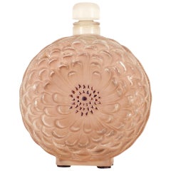 Dahlia Sepia-Color Art Deco Glass Bottle from René Lalique France, 1930s