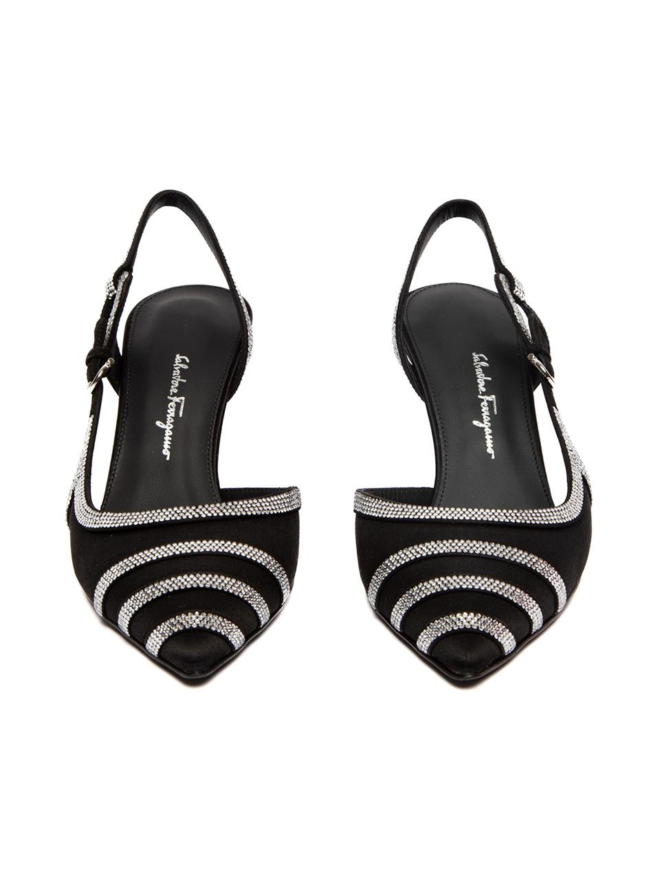 Salvatore Ferragamo Dahlia Slingback With Crystals In Black Size UK 3 In New Condition In London, GB