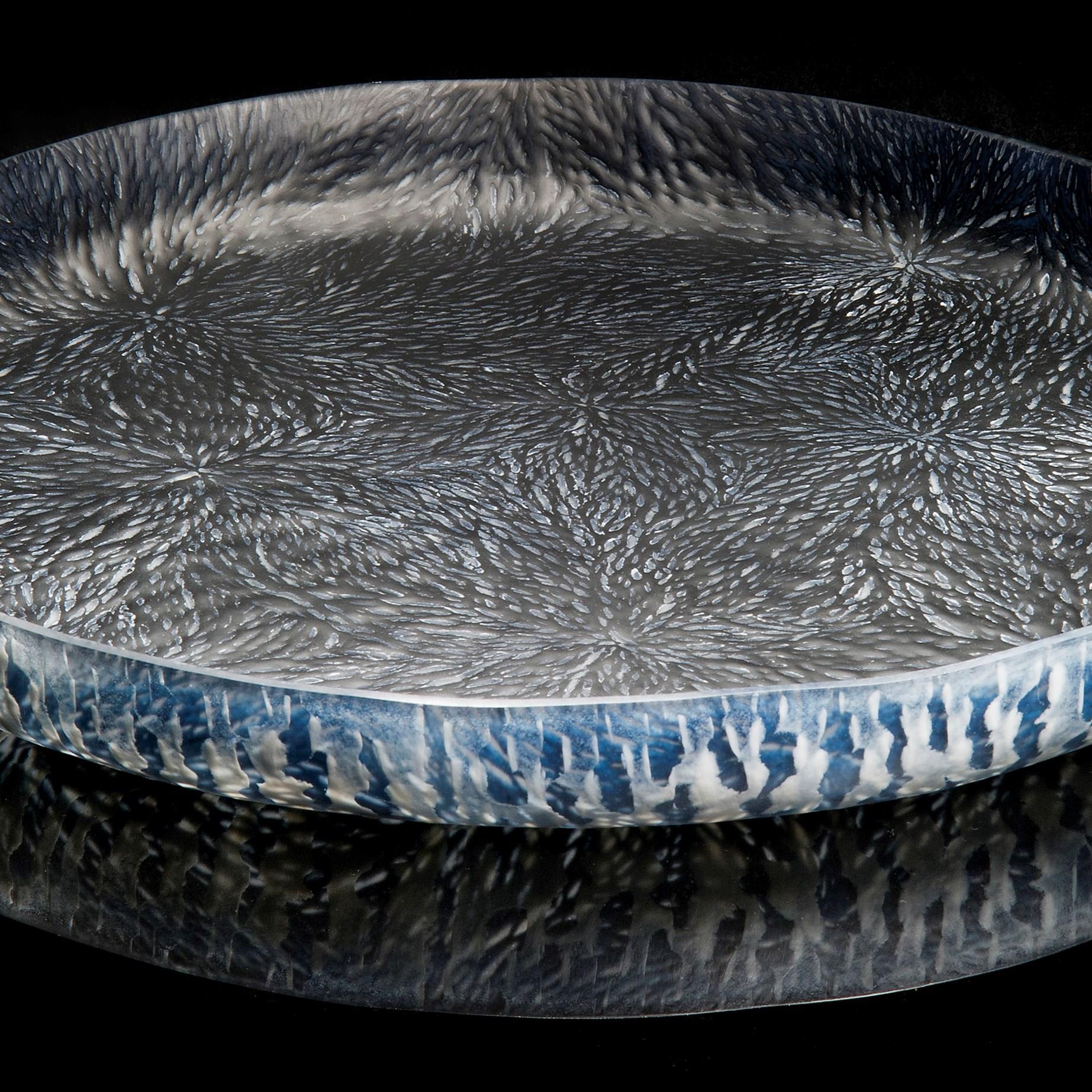 Organic Modern  Dahlia Universe in Black, Glass Platter in Grey, Blue & White by Amanda Simmons For Sale