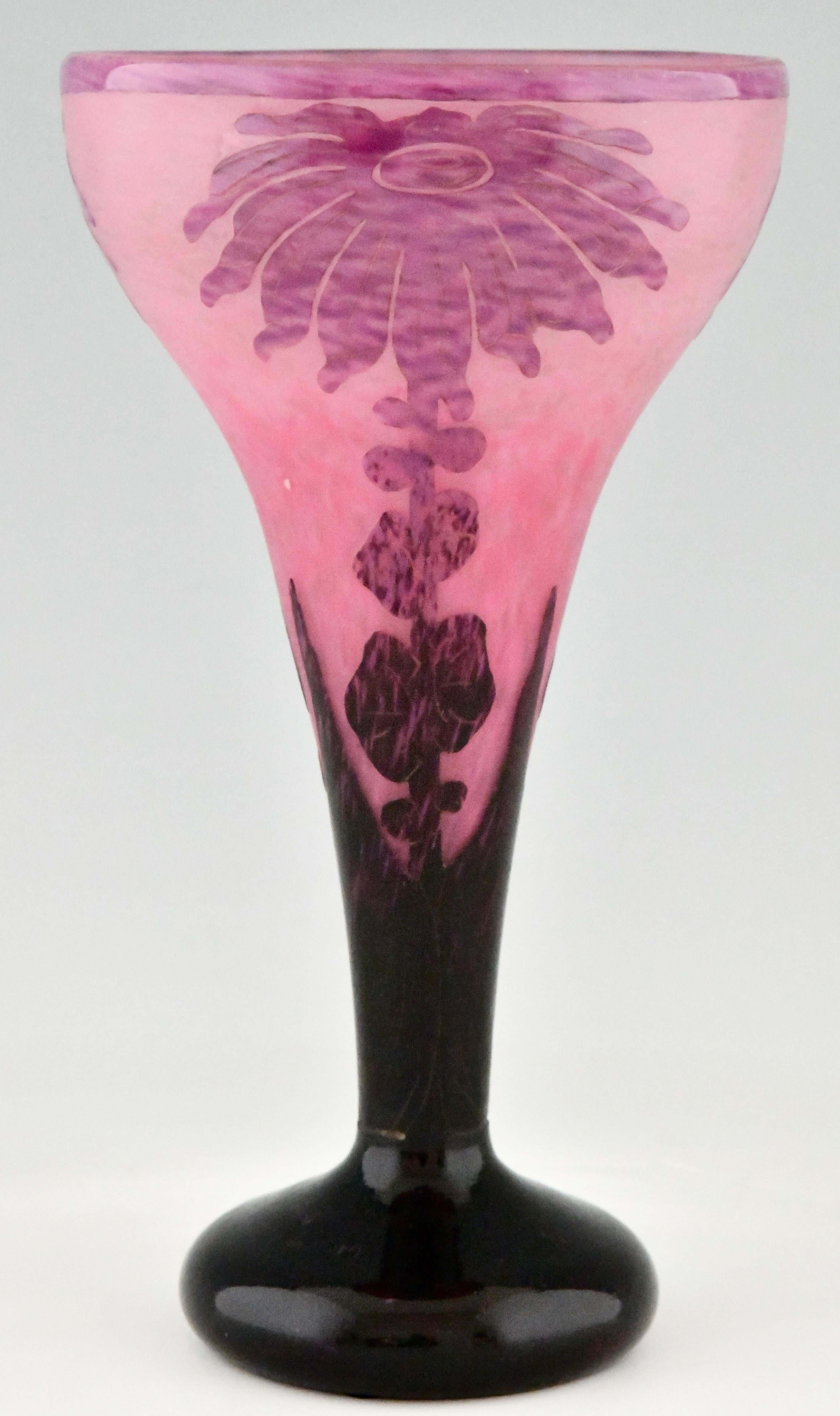 Art Glass Dahlias Tall Art Deco Cameo Glass Vase Flowers Le Verre Français Schneider 1923