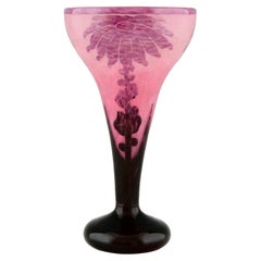 Dahlias Tall Art Deco Cameo Glass Vase Flowers Le Verre Français Schneider 1923