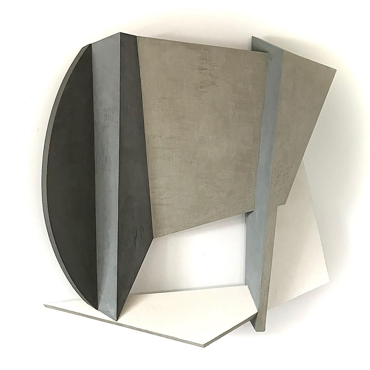 Dai Ban Abstract Sculpture - Hope You Don't See Me (Abstract Geometric Wall Sculpture in White and Gray)