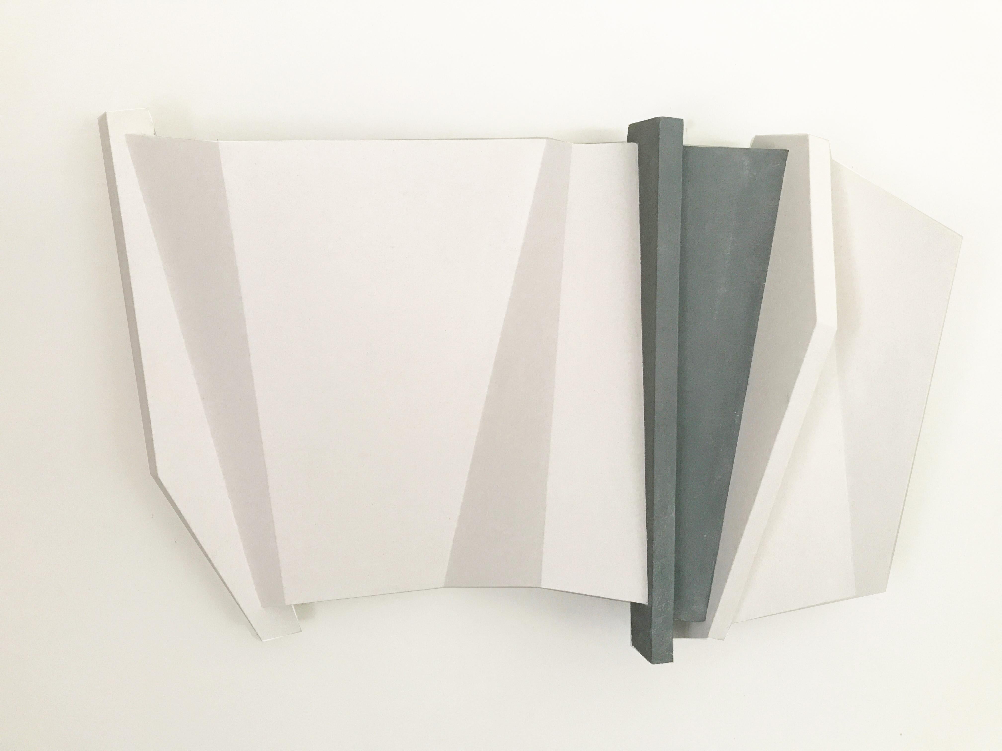 Dai Ban Abstract Sculpture - Rained On (Abstract Minimalist Horizontal White and Grey Wall Sculpture)