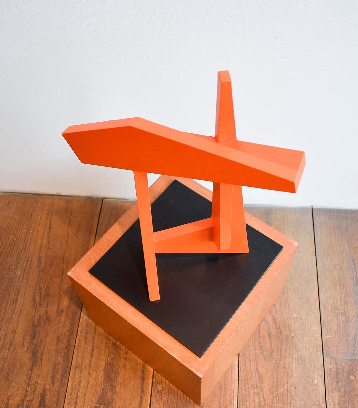 The Gate (Minimalist Abstract New Brutalism Sculpture in Bright Red Orange)  For Sale 1