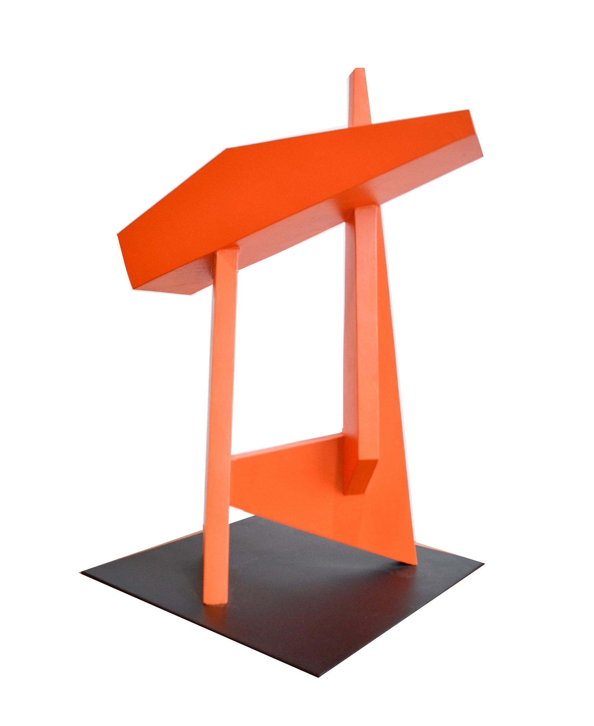 The Gate (Minimalist Abstract New Brutalism Sculpture in Bright Red Orange) 