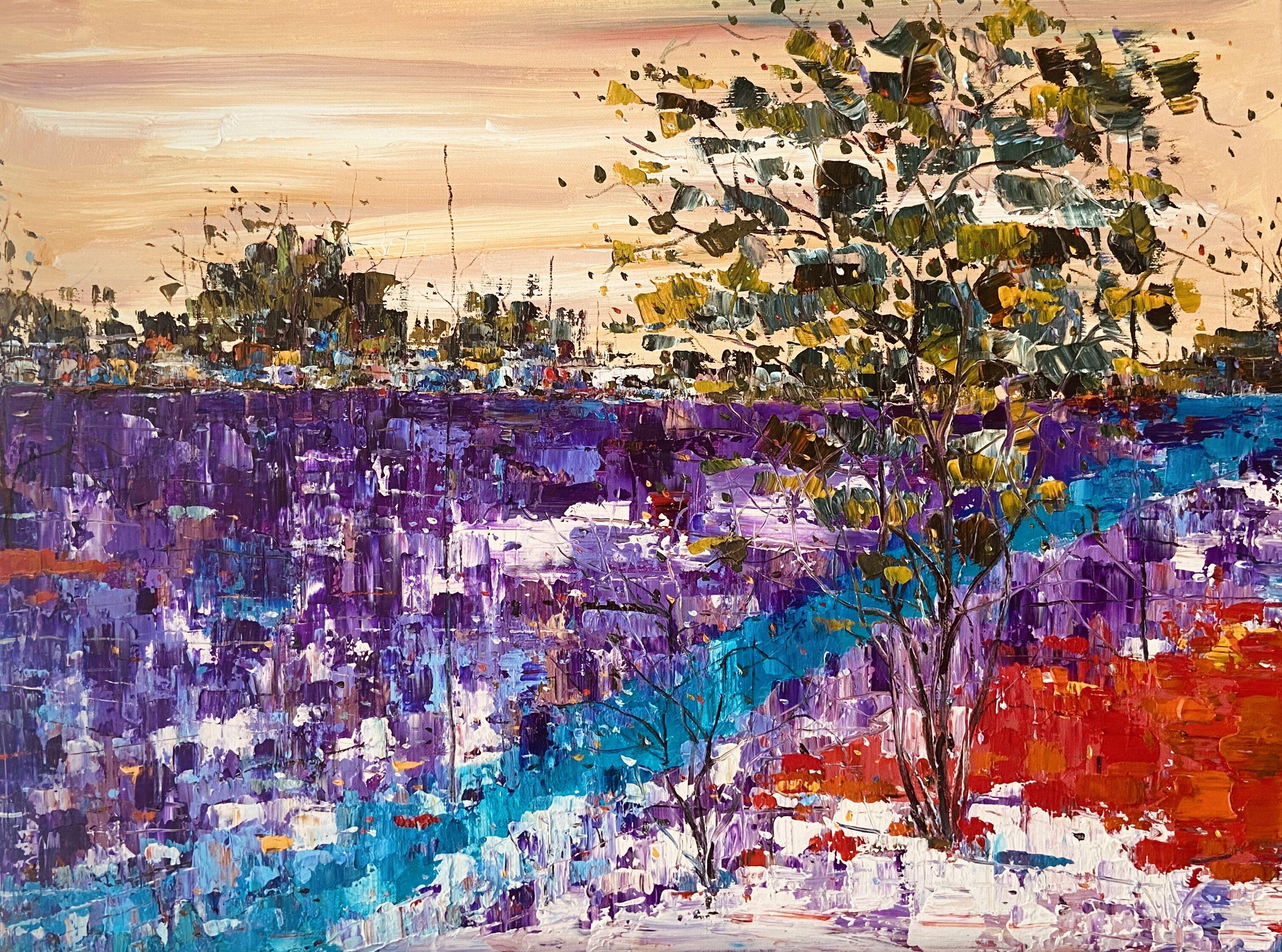 Figurative landscape oil painting-  Purple Memory 