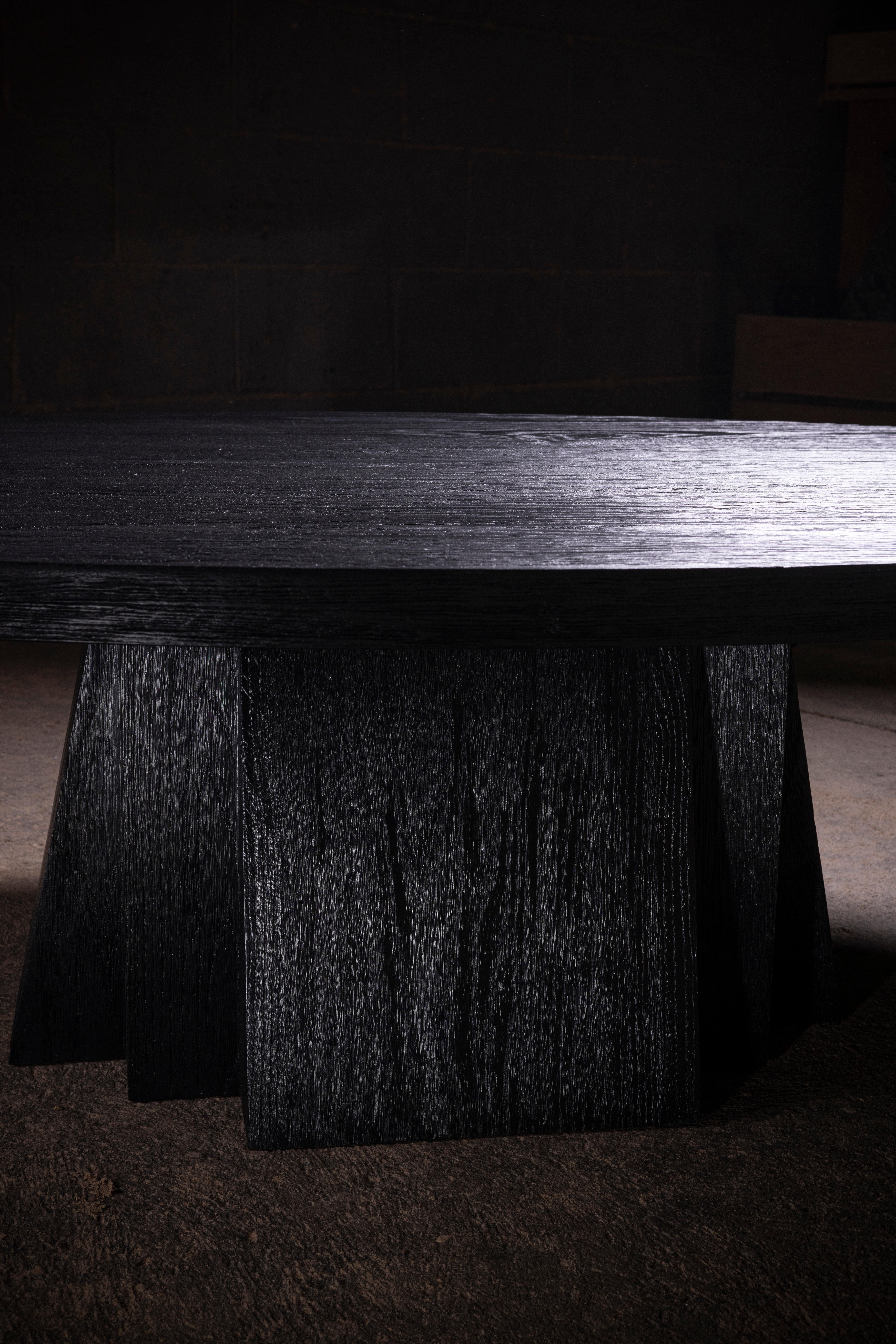 Modern Daido Oval Solid Black Oak Coffee Table  For Sale