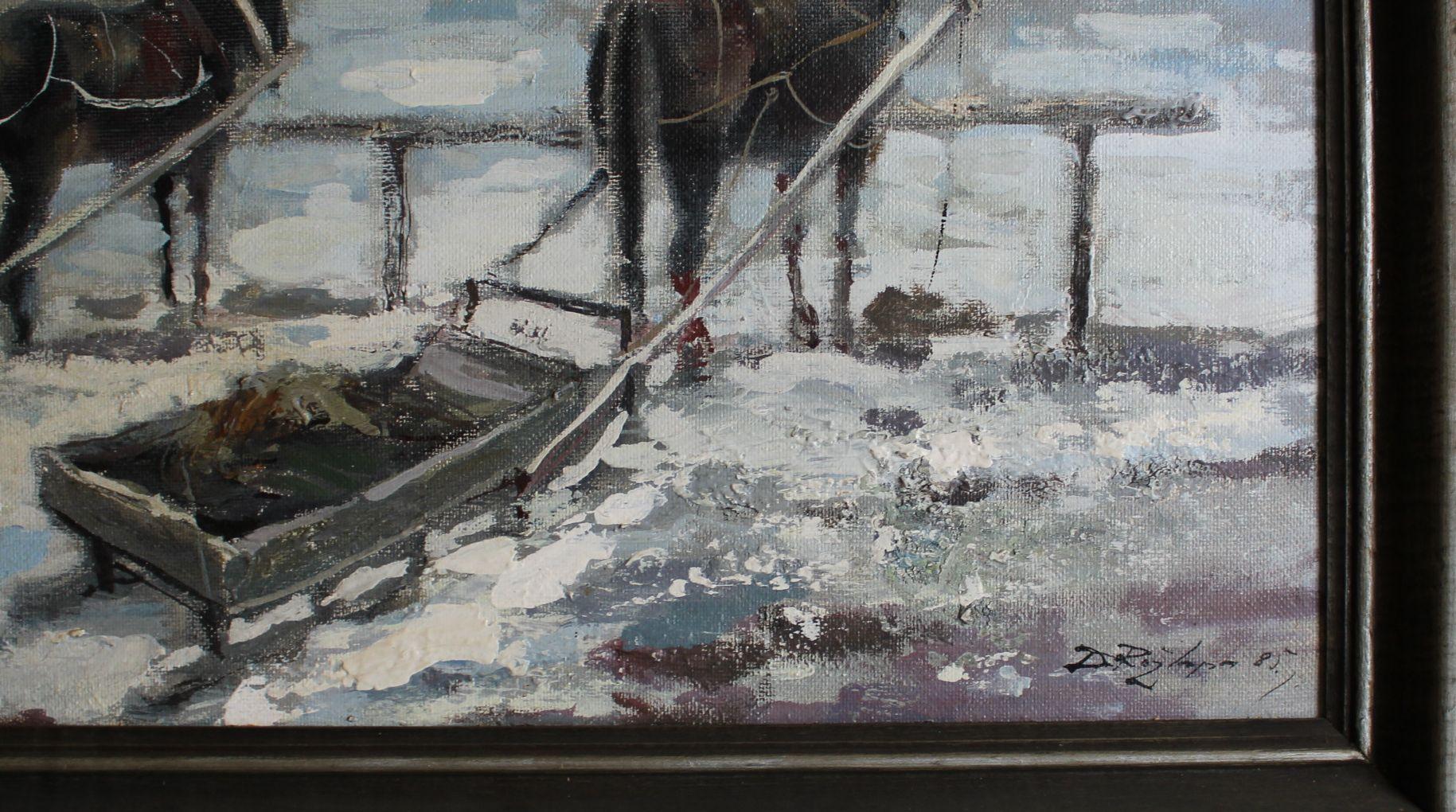 Dailis Rožlapa (1932-2014) Bei Slita, Karton/Öl, 65x85cm, 1985 (Grau), Animal Painting, von Dailis Rozlapa 