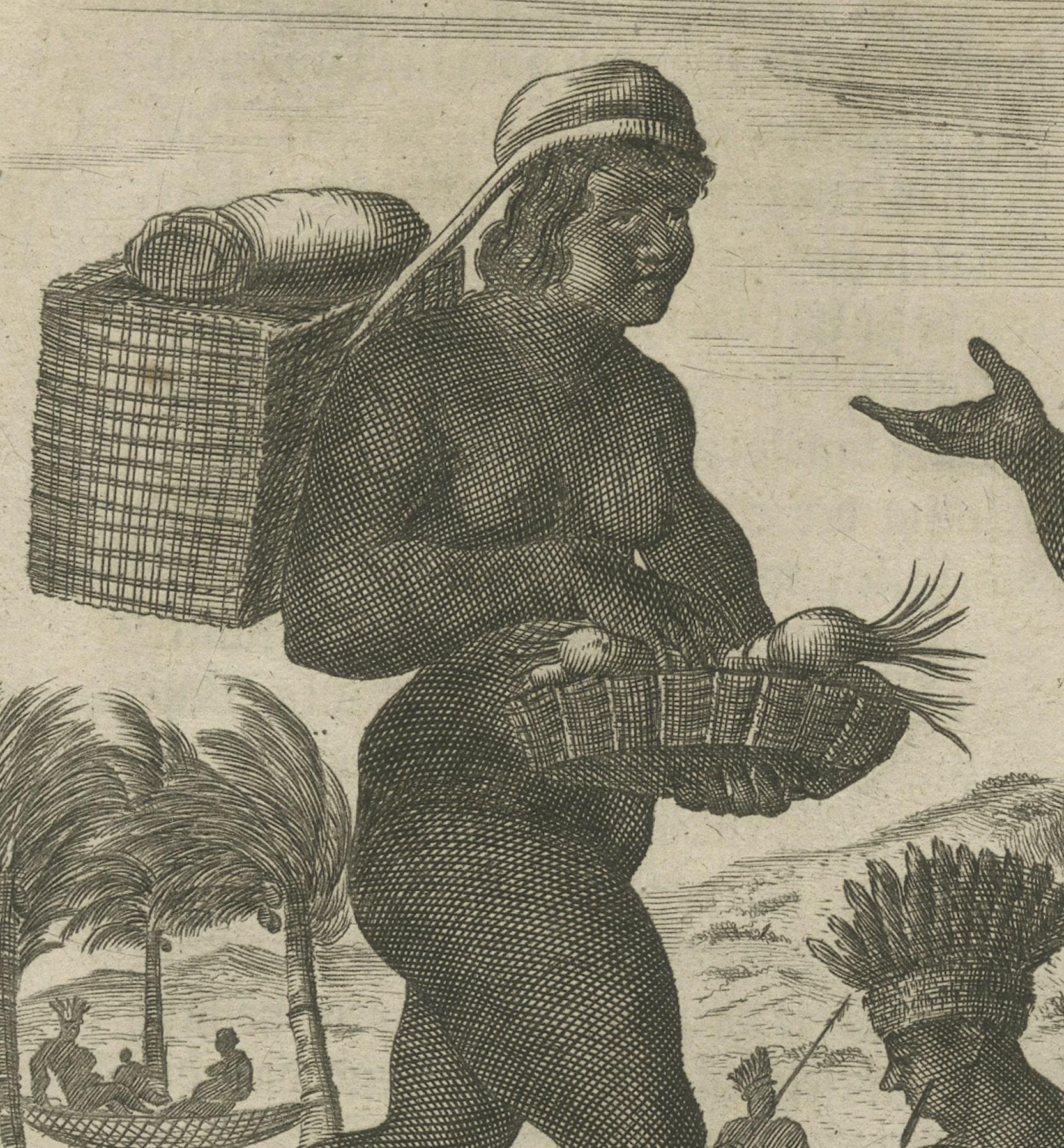 Engraved Daily Life in Brazil in the early 17th Century on a Copper Engraving by Montanus For Sale