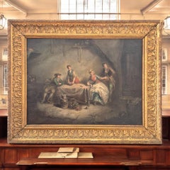 Scène quotidienne de domestiques, huile sur toile, 19e siècle