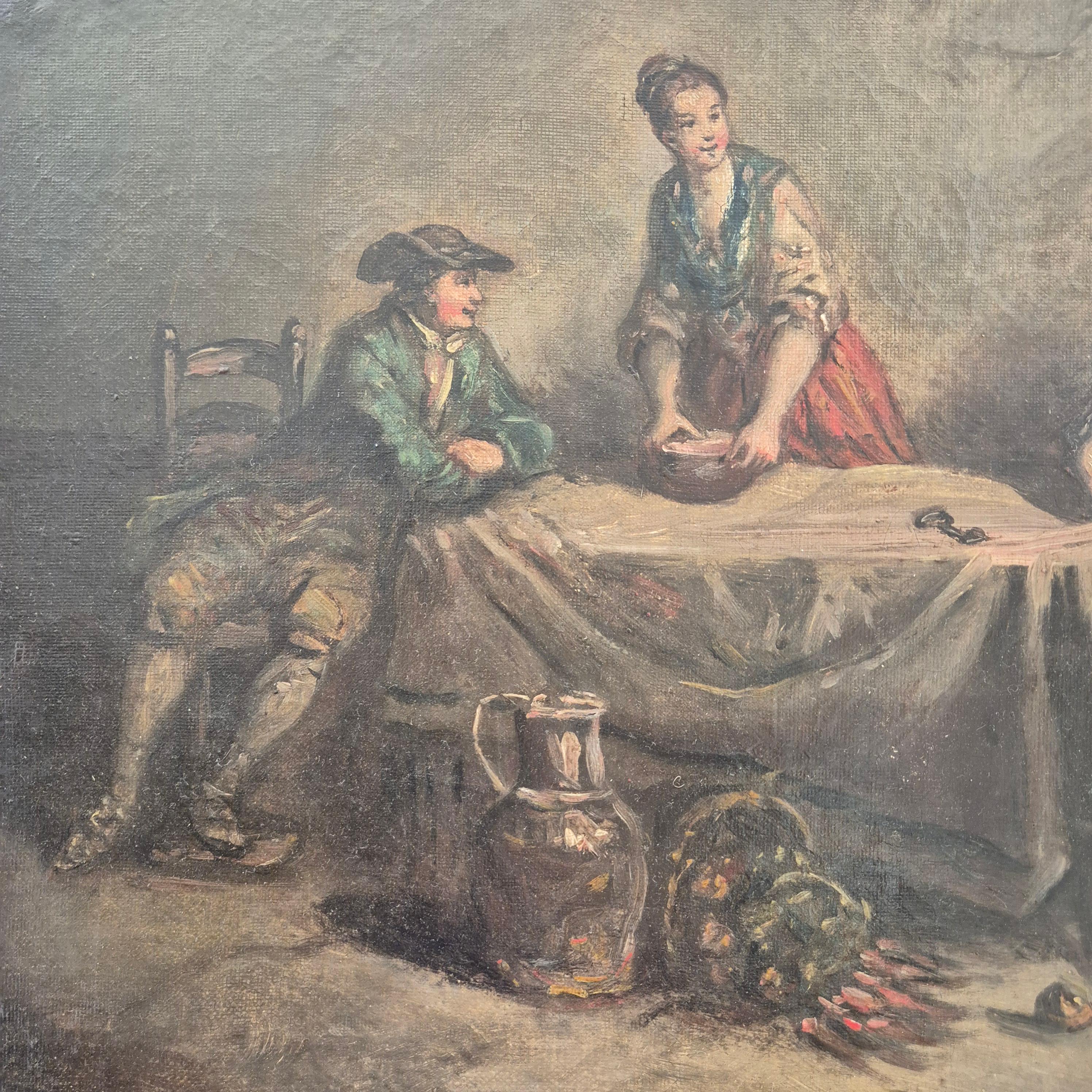 Daily Scene of servants, Öl auf Leinwand, 19. Jahrhundert (Geölt) im Angebot