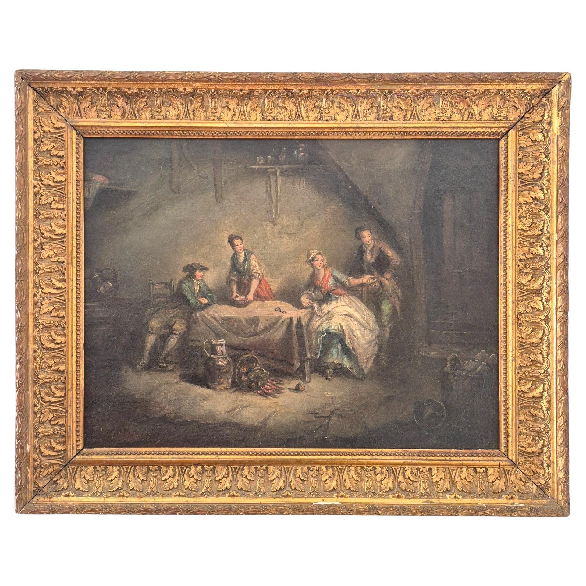 Escena cotidiana de sirvientes, óleo sobre lienzo, siglo XIX