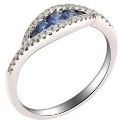 Daily Wear 18 Karat White Gold, Blue Sapphire, and Diamond Ring