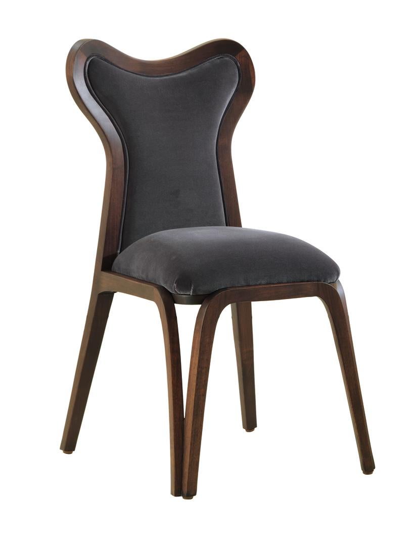 Contemporary DAINA-UP Chair in Solid Walnut and Padded Seat covered with Velvet For Sale