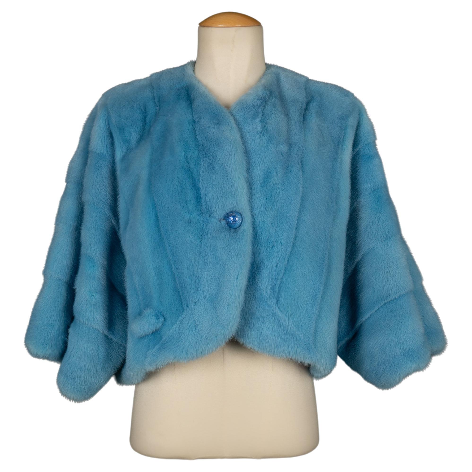 Dainese Sky-Blue Lustered Mink Bolero / Jacket For Sale