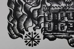 Una lotta contro i signori. 1982. Carta, linoleografia, 25x34 cm
