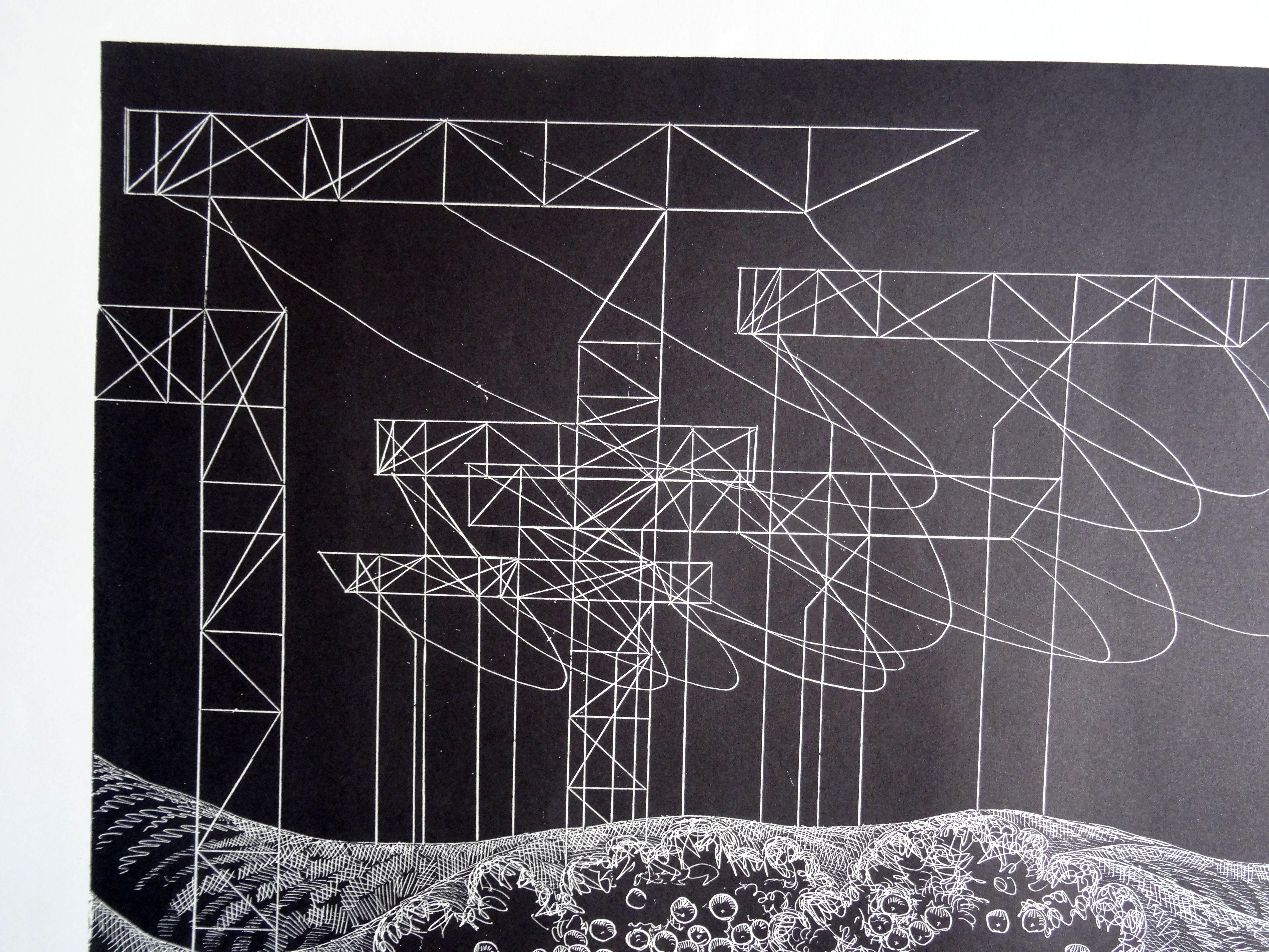 L'arbre à pomme. 1976, linogravure, taille de l'impression 65x50 cm ; total 75x60 cm - Géométrique abstrait Print par Dainis Rozkalns